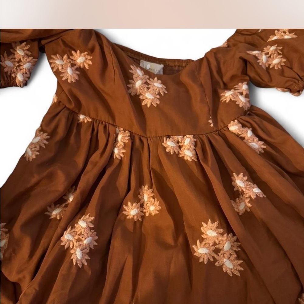 Altar'd State Floral Puff Sleeve Mini Dress in Brown and Cream - Picture 3 of 4